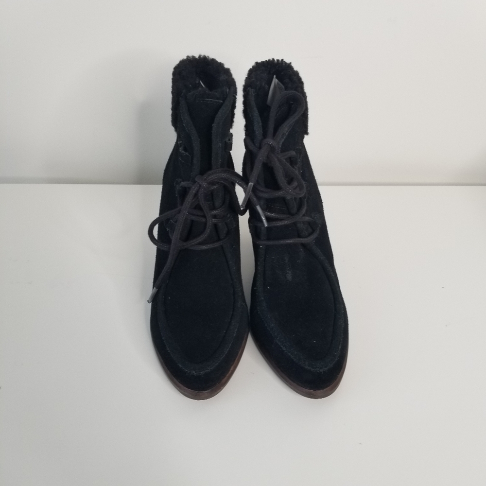 UGG Black Suede Analise High Heel Lace Up Ankle Boots Size 9 - Picture 7 of 11